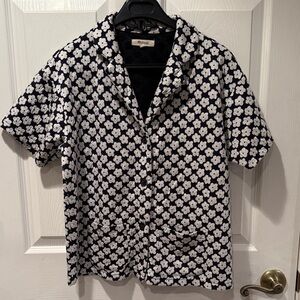MADEWELL Blue & White Flower Print Short Sleeve Button Down Shirt